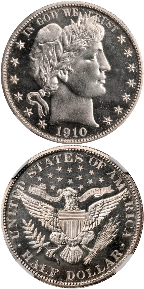1910 Philadelphia Barber half dollar obverse close-up showing Liberty headband LIBERTY detail, low-mintage better date
