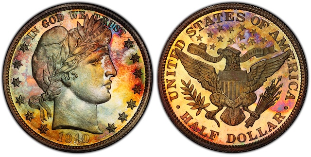 Group of 1910 Barber half dollars in various grades from worn to circulated, showing typical specimens found in today's market